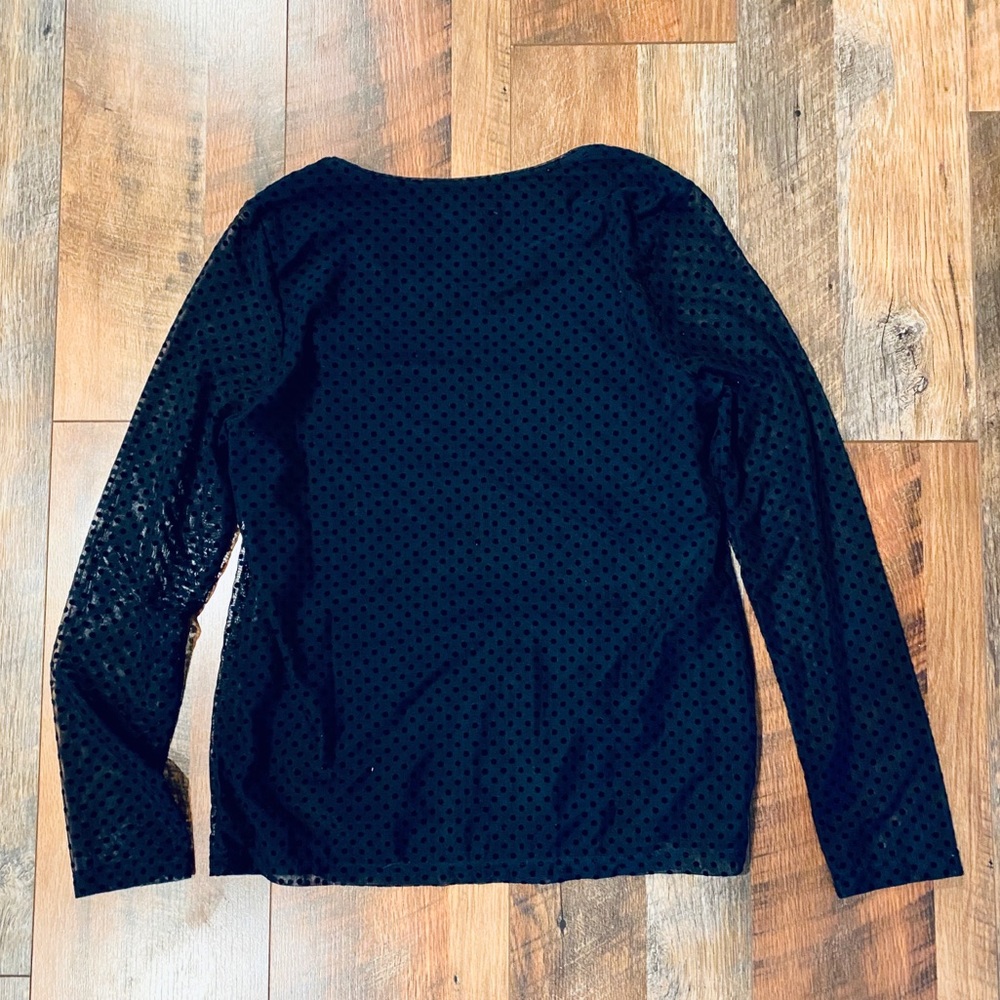 CHICO'S Navy Blue Polka Dot Mesh Sleeve Blouse - Picture 4 of 4